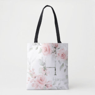 Bridesmaid Blush Pink Rose Monogram Letter H Tasche