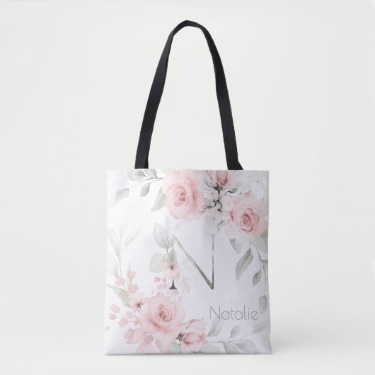 Bridesmaid Blush Pink Rose Monogram Letter N Tasche (Vorderseite)