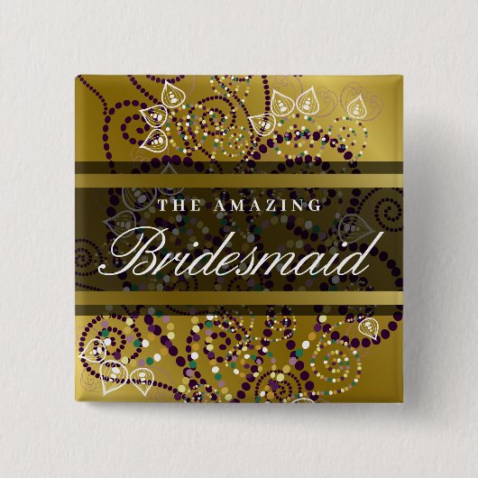 BRIDESMAID Boho Lila Spirals Gold Wedding Party Button (Vorderseite)