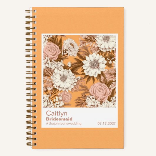 Bridesmaid Boho Orange and Peach Floral Pattern Notizblock (Vorderseite)