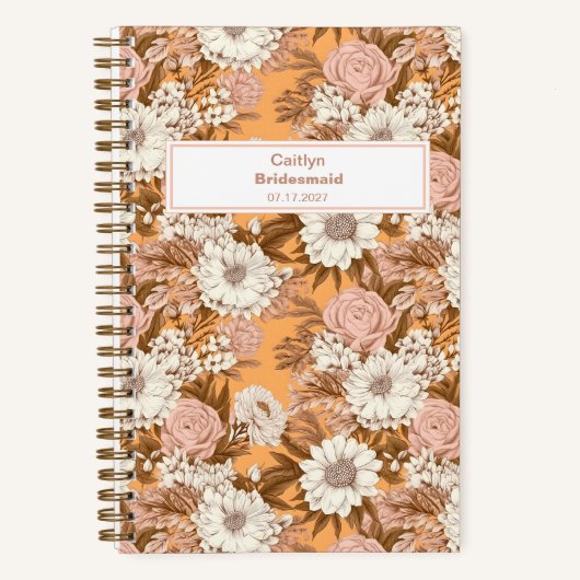 Bridesmaid Boho Orange and Peach Floral Pattern Notizblock (Vorderseite)