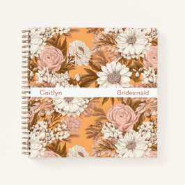 Bridesmaid Boho Orange and Peach Floral Square Notizblock