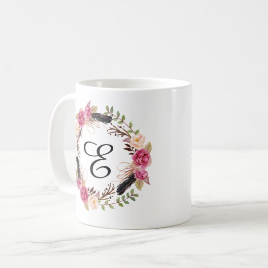 Bridesmaid Boho, personalisierte monogrammatische  Kaffeetasse (Vorderseite Links)