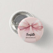 Bridesmaid bow rosa Namensmarke Button (Vorne & Hinten)
