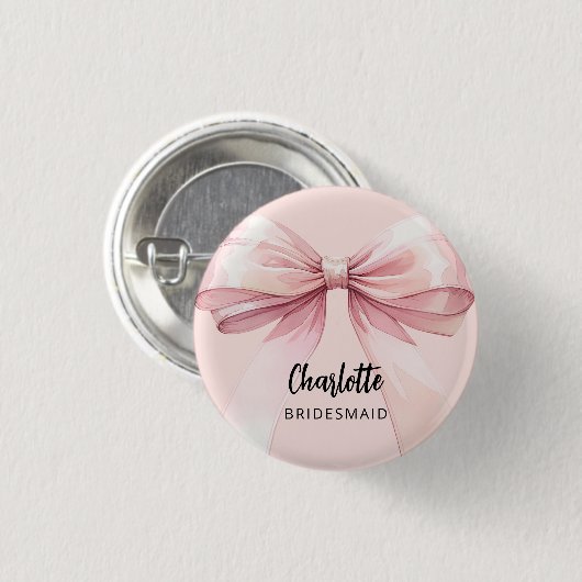 Bridesmaid bow rosa Namensmarke Button (Vorne & Hinten)
