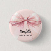 Bridesmaid bow rosa Namensmarke Button (Vorderseite)