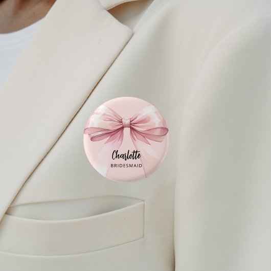 Bridesmaid bow rosa Namensmarke Button