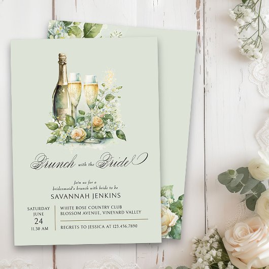 Bridesmaid Brunch mit Bride Champagne Floral Einladung