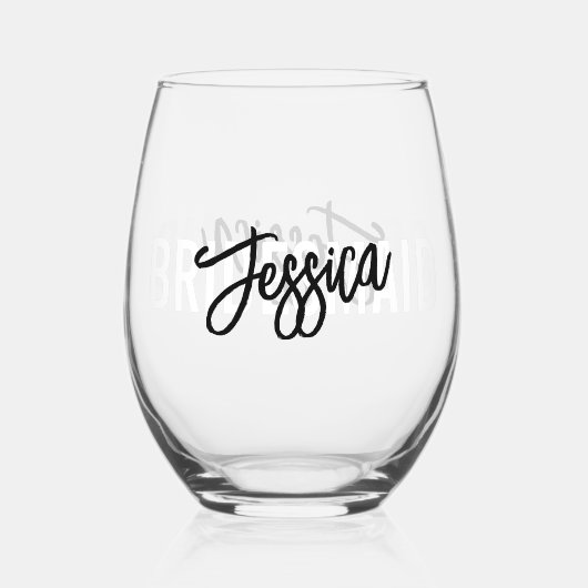 Bridesmaid Brush Script Weinglas Ohne Stiel (Rückseite)