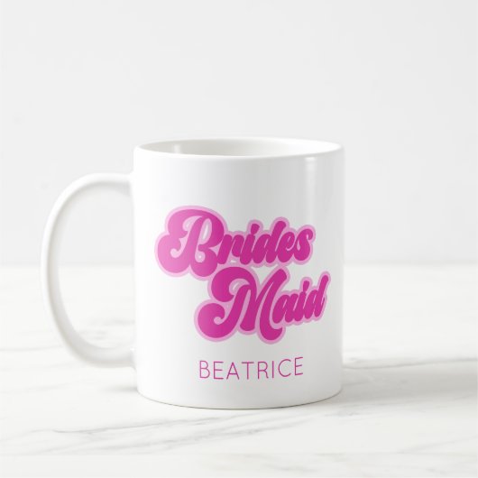 Bridesmaid Bubblegum Pink Retro Individuelle Name Kaffeetasse (Links)