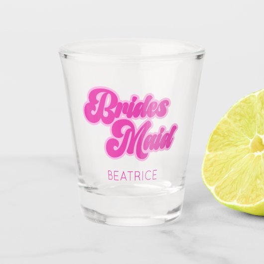 Bridesmaid Bubblegum Pink Retro Individuelle Name Schnapsglas (Vorderseite)