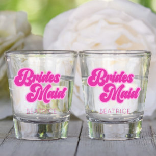 Bridesmaid Bubblegum Pink Retro Individuelle Name Schnapsglas
