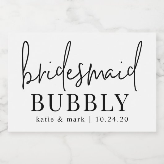 Bridesmaid Bubbly Mini Sparkling Schaumweinetikett (Einzelnes Label)