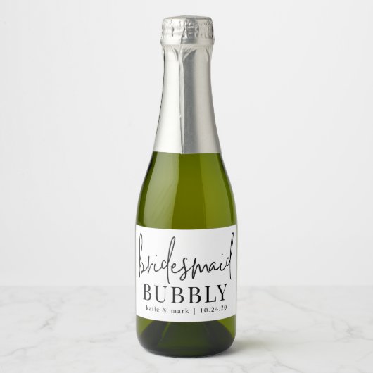 Bridesmaid Bubbly Mini Sparkling Schaumweinetikett (Vorderseite)
