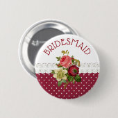 BRIDESMAID Burgund Rose Hochzeitsknopf Button (Vorne & Hinten)