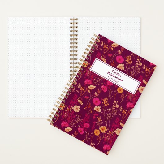 Bridesmaid Burgundy Floral Pattern Notebook Notizblock (Innen)