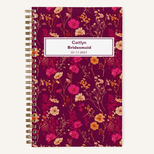 Bridesmaid Burgundy Floral Pattern Notebook Notizblock (Vorderseite)