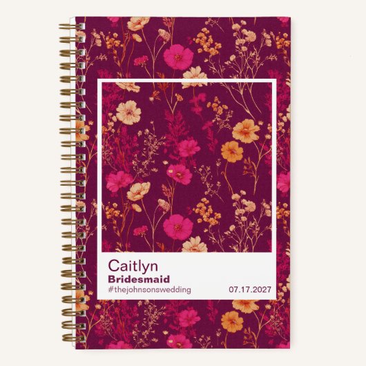 Bridesmaid Burgundy Floral Pattern Swatch Notizblock (Vorderseite)