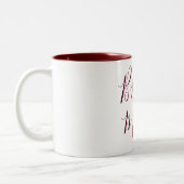 Bridesmaid Burgundy und White Cursive Zweifarbige Tasse (Links)