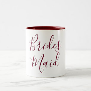 Bridesmaid Burgundy und White Cursive Zweifarbige Tasse