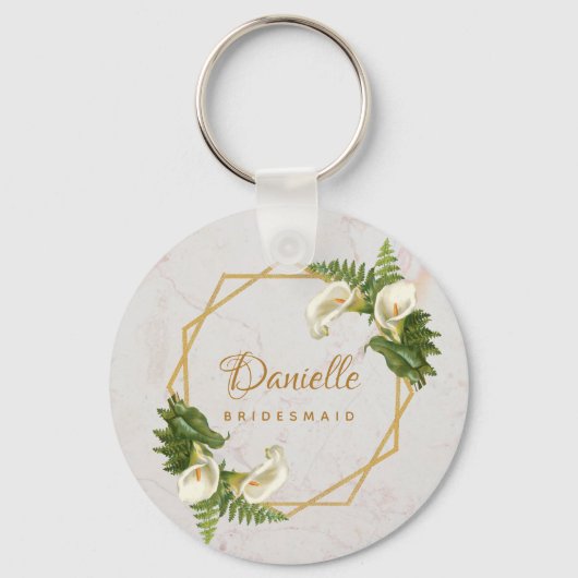 Bridesmaid Calla Lilies Marble Gold Geometric Schlüsselanhänger (Vorderseite)
