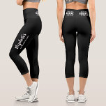 Bridesmaid Capri Leggings<br><div class="desc">Die schwarzen Kapriolen sind personalisiert mit dem Namen der Braut auf dem Bein und "Buy the Bride a Drink" auf der Rückseite und Bridesmaid auf dem anderen Bein. Großartiger Junggeselinnen-Abschied- oder Mädchenwochenoutfit für alle in der Braut Stamm zu tragen. PASSENDE Artikel in unserer Sammlung.</div>