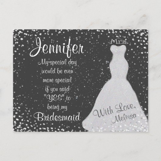 Bridesmaid Chalkboard Confetti Einladungspostkarte (Vorderseite)
