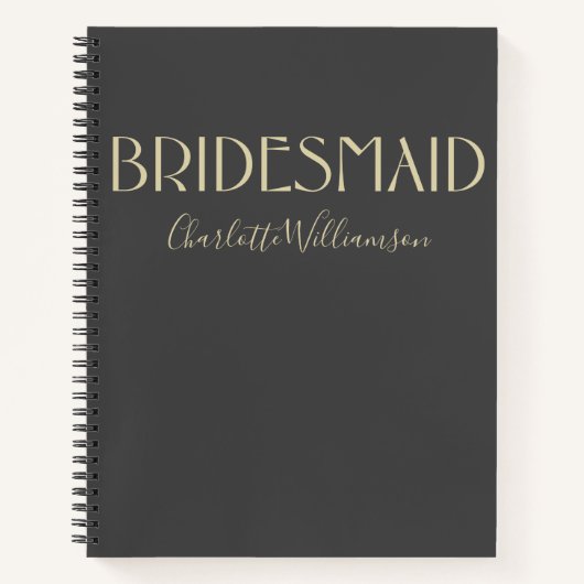 Bridesmaid Chic Black Gold Typografy Name Wedding Notizblock (Vorderseite)