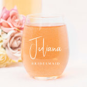 Bridesmaid Chic White Script Wedding Weinglas Ohne Stiel