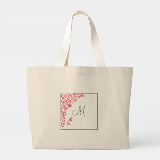 Bridesmaid Coral Butterfly Garden Script Monogram Jumbo Stoffbeutel (Rückseite)