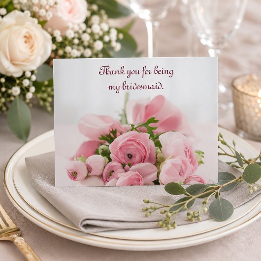 Bridesmaid Danke, Pink Roses Postkarte