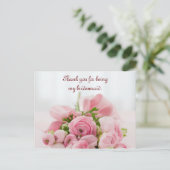 Bridesmaid Danke, Pink Roses Postkarte (Stehend Vorderseite)