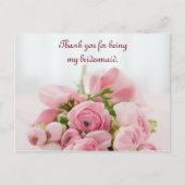 Bridesmaid Danke, Pink Roses Postkarte (Vorderseite)