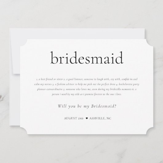 "Bridesmaid Definition & Duty"-Vorschlagskarte Einladung (Vorderseite)