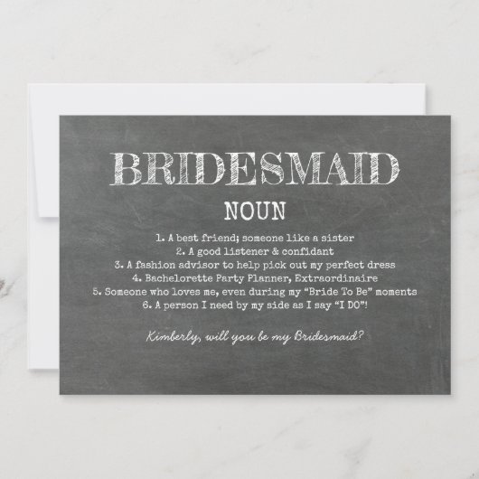 Bridesmaid Definition Funny Vorschlag Einladung (Vorderseite)