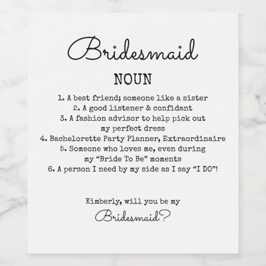 Bridesmaid Definition Niedlich und süß Vorschlag Weinetikett (Einzelnes Label)