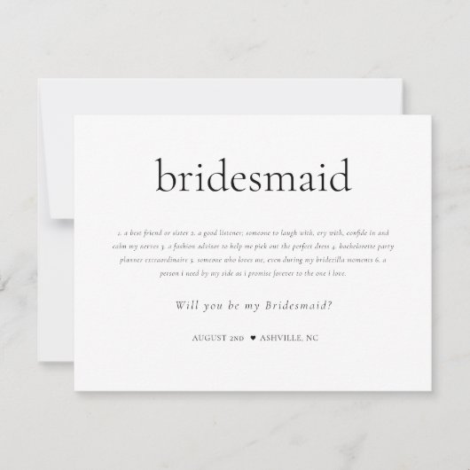 Bridesmaid Definition Vorschlagskarte Mitteilungskarte (Vorderseite)
