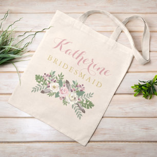Bridesmaid Dusty Pink Floral Boho Custom Wedding Tragetasche