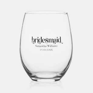 Bridesmaid Elegant Black Retro Typografie Weinglas Ohne Stiel