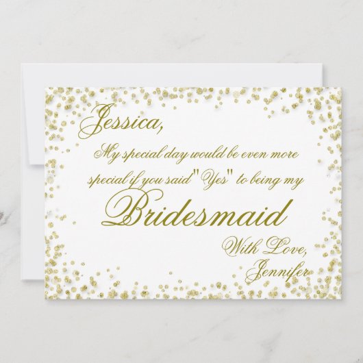 Bridesmaid | Elegant Gold Confetti Einladung (Vorderseite)