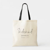 Bridesmaid Elegante Script Name Datum Tote Tag Tragetasche (Rückseite)