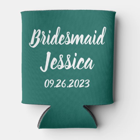 Bridesmaid Emerald Green Elegant Script Hochzeiten Dosenkühler (Vorderseite)