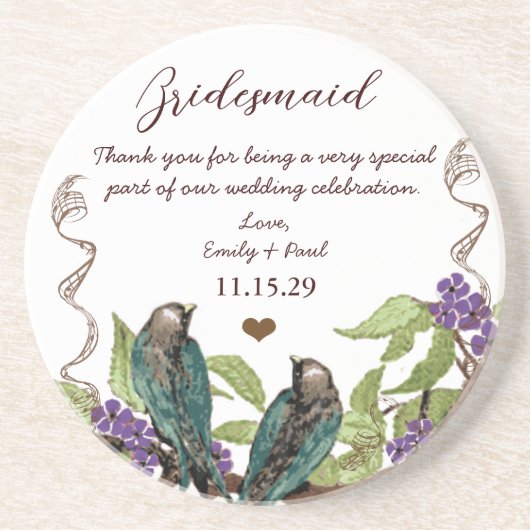 Bridesmaid Empfang Vintag Bird Untersetzer (Vorne)