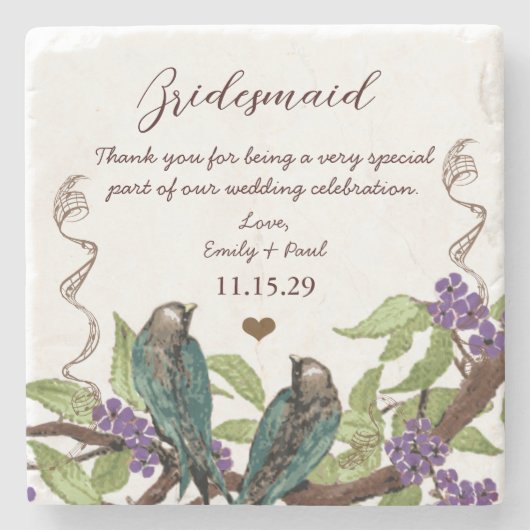 Bridesmaid Empfang Vintag Bird Untersetzer (Vorderseite)