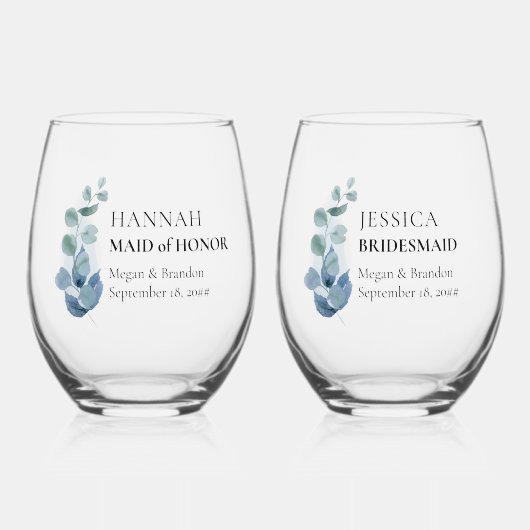 Bridesmaid Eucalyptus Greenerity Custom Wedding Weinglas Ohne Stiel (Vorderseite)