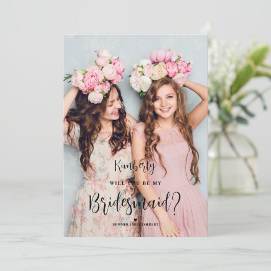 Bridesmaid Fancy Calligraphy Minimal Custom Photo (Stehend Vorderseite)
