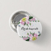 BridesMaid farbenfrohe Blume Weißer Hintergrund Button (Vorne & Hinten)