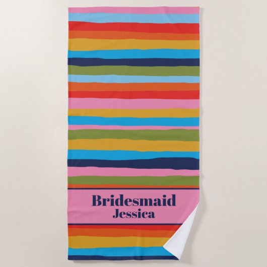 Bridesmaid Farbenfrohe Streifen Muster Strandtuch (Vorderseite)