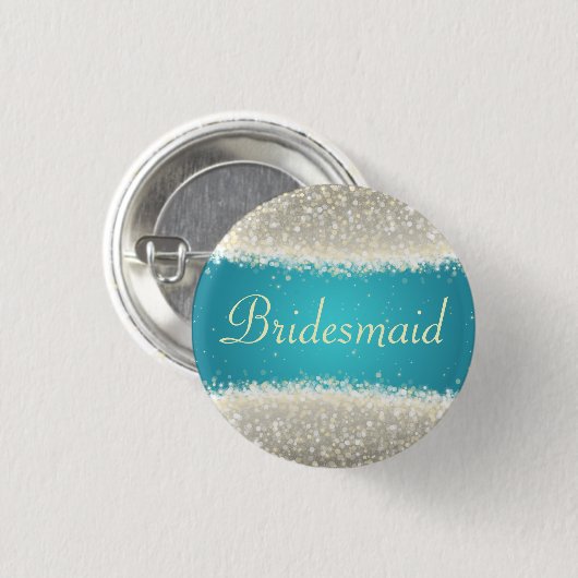 Bridesmaid Favor Dazzling Sparkles Turquoise Button (Vorne & Hinten)