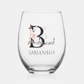 Bridesmaid Floral Letter Brautparty Wedding Weinglas Ohne Stiel (Vorderseite)